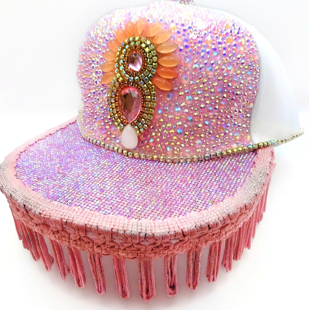 NWT Pink handmade rhinestone snapback hat